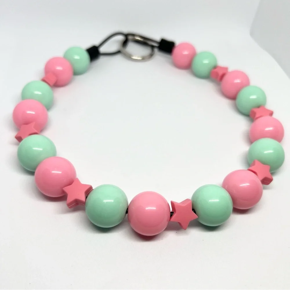 Watermelon Pink & Seafoam Green Beaded Dog Collar Necklace Size Medium